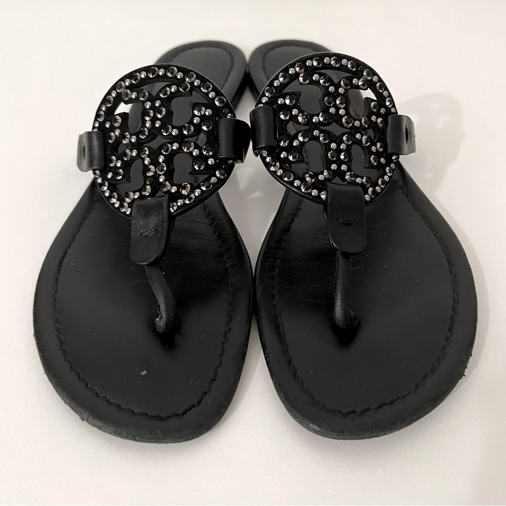 Tory Burch Black Leather Thong Sandals Size 8